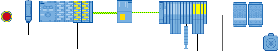 A blue boxes connected to a yellow and green line

Description automatically generated